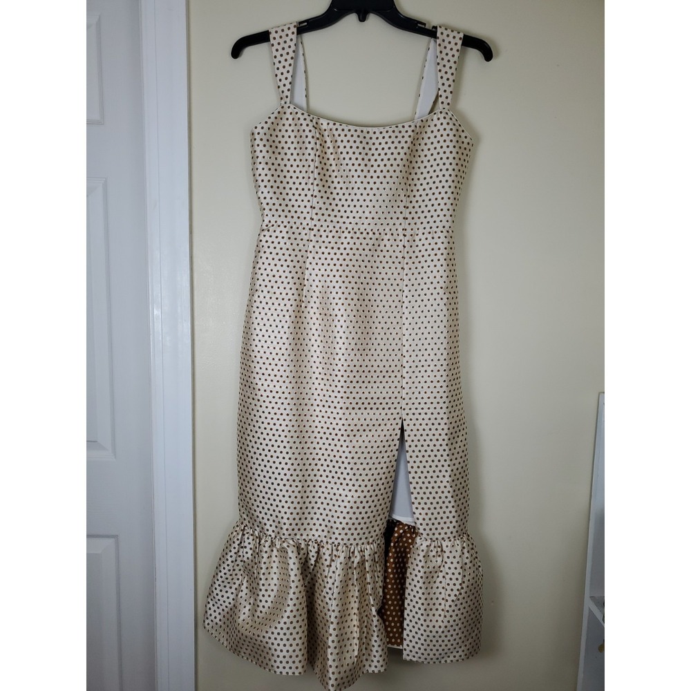 Sachin And Babi Chatham Midi Dress Gold Polka Dot Ruffled Hem Cocktail Formal 6